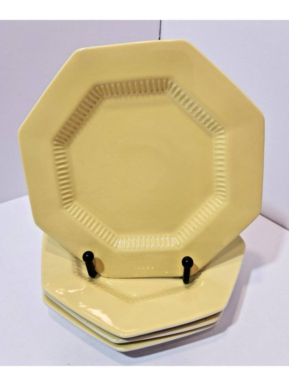 4 Independence Ironstone Interpace Daffodil Yellow Small 6.5" Bread/Salad Plates